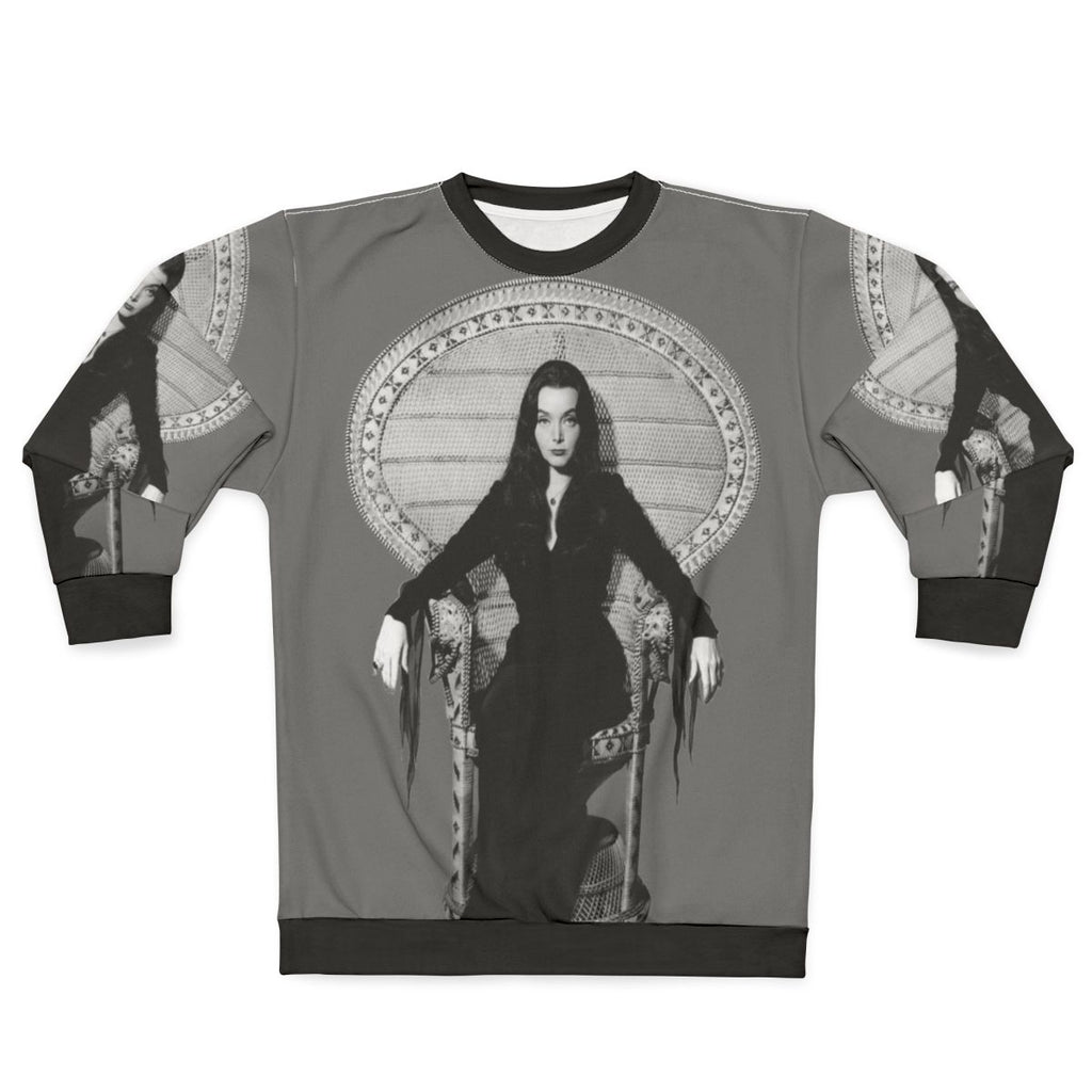 Morticia Addams inspired sweatshirt featuring the iconic Addams Family character
