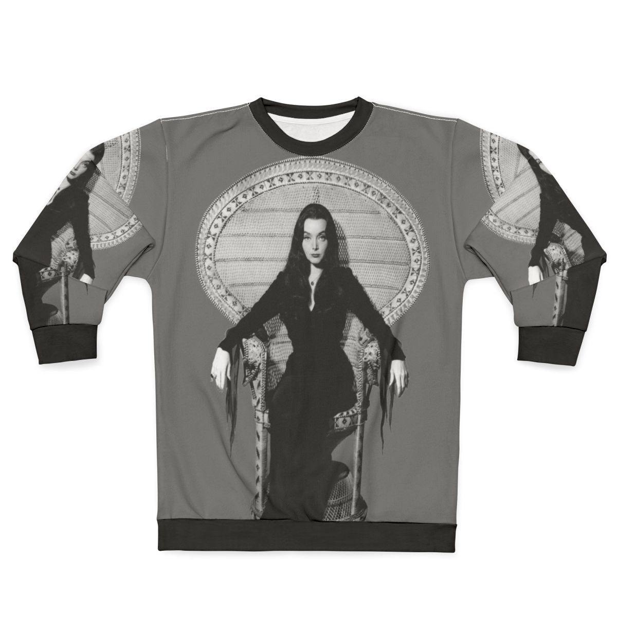 Morticia Addams inspired sweatshirt featuring the iconic Addams Family character