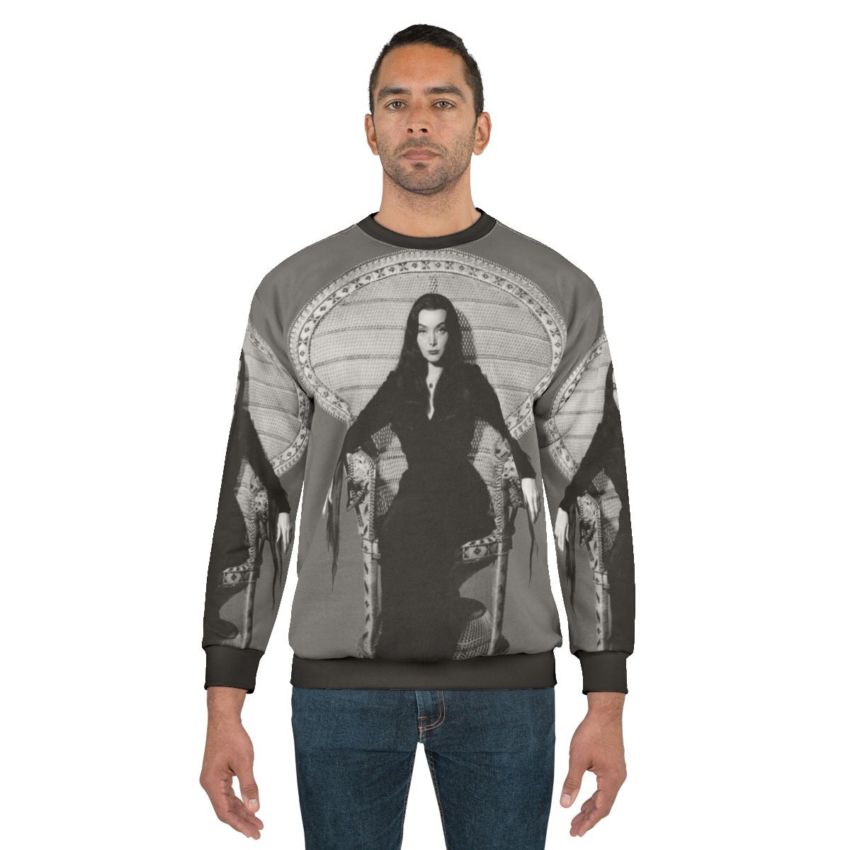 Morticia Addams inspired sweatshirt featuring the iconic Addams Family character