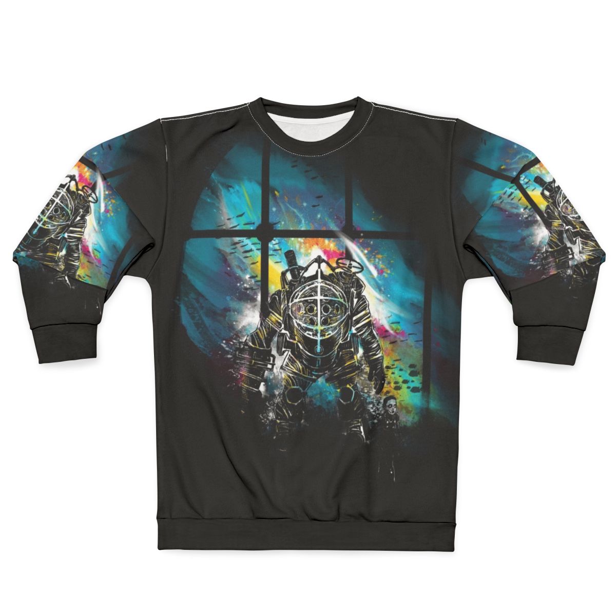 Mr Bubbles Bioshock Sweatshirt featuring a watercolor design of the iconic Big Daddy