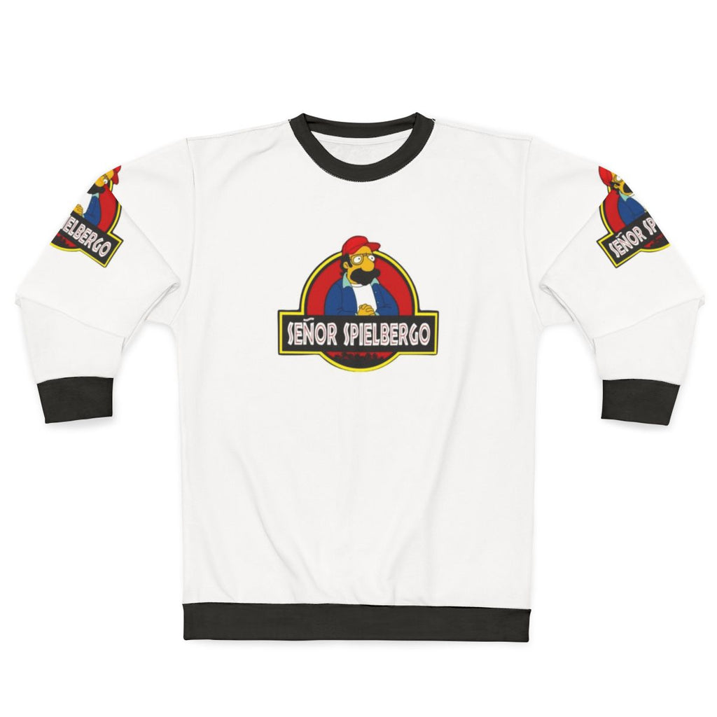 Mr Spielbergo parody sweatshirt with cartoon character design