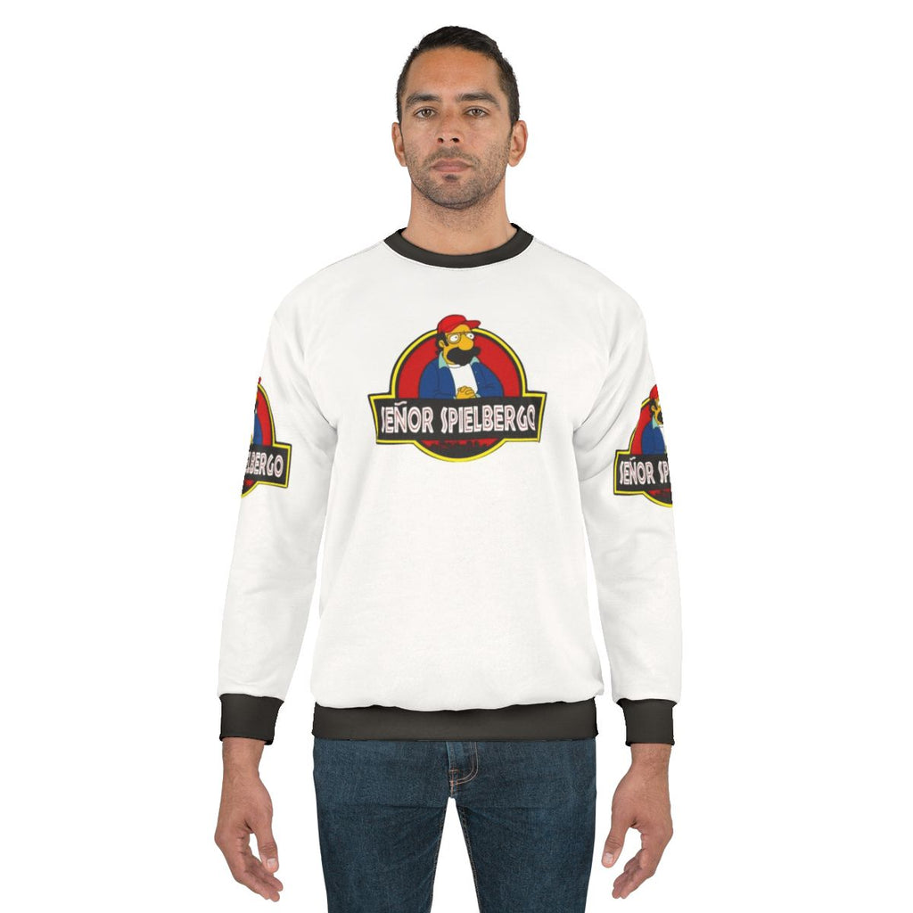 Mr Spielbergo parody sweatshirt with cartoon character design