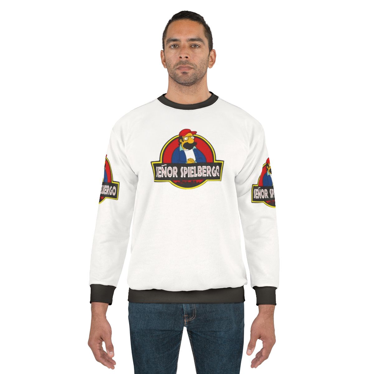 Mr Spielbergo parody sweatshirt with cartoon character design