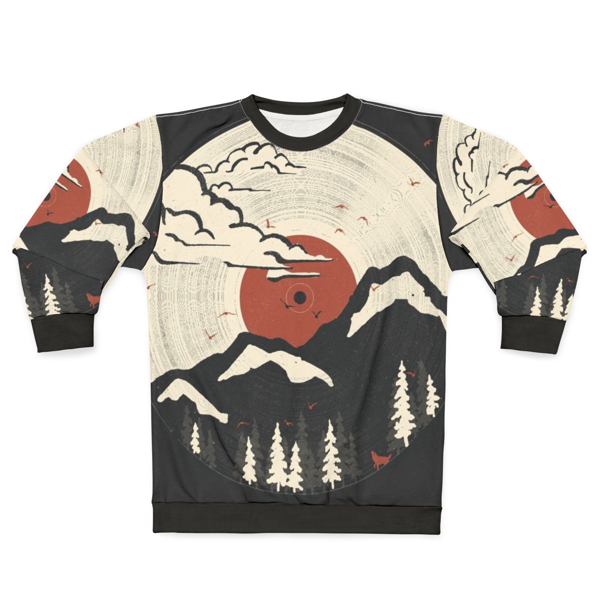 Mountain inspired sweatshirt with nature and wildlife designs