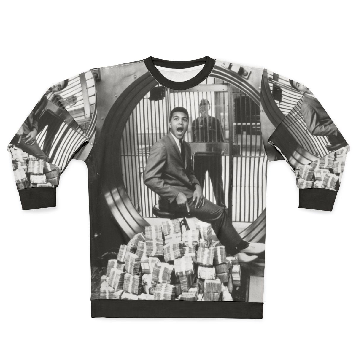 Muhammad Ali, the greatest boxer, wearing a commemorative sweatshirt