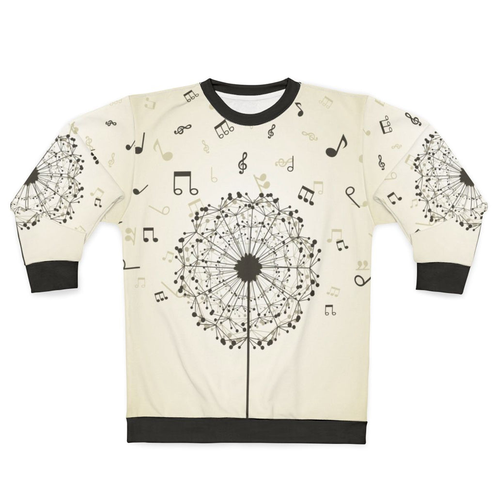 Music-themed sweatshirt with dandelion flower design