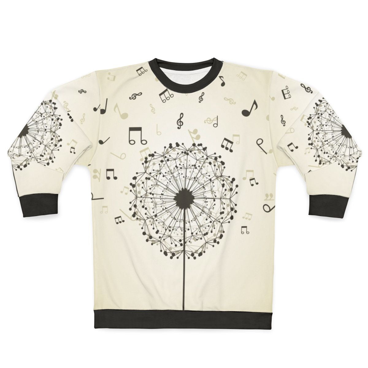 Music-themed sweatshirt with dandelion flower design