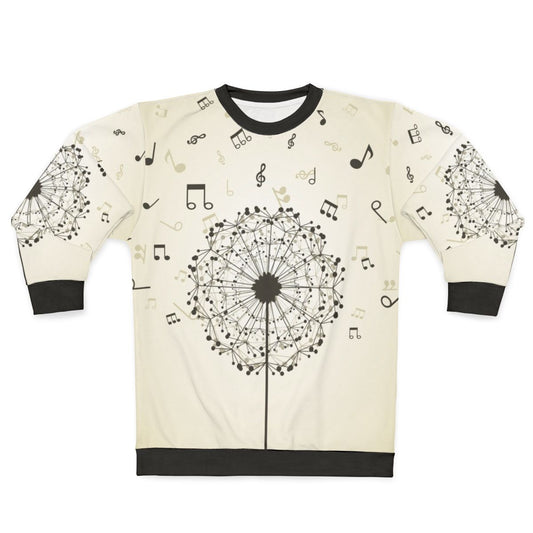 Music-themed sweatshirt with dandelion flower design