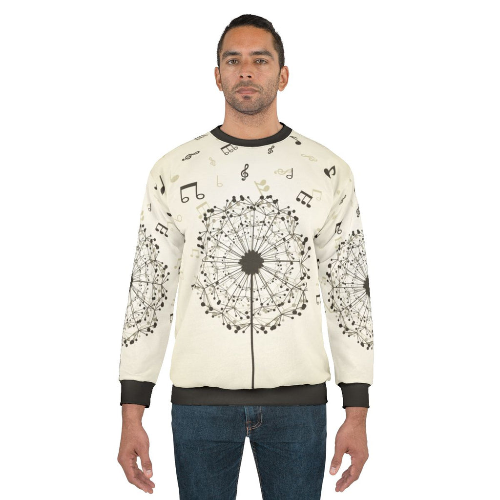 Music-themed sweatshirt with dandelion flower design