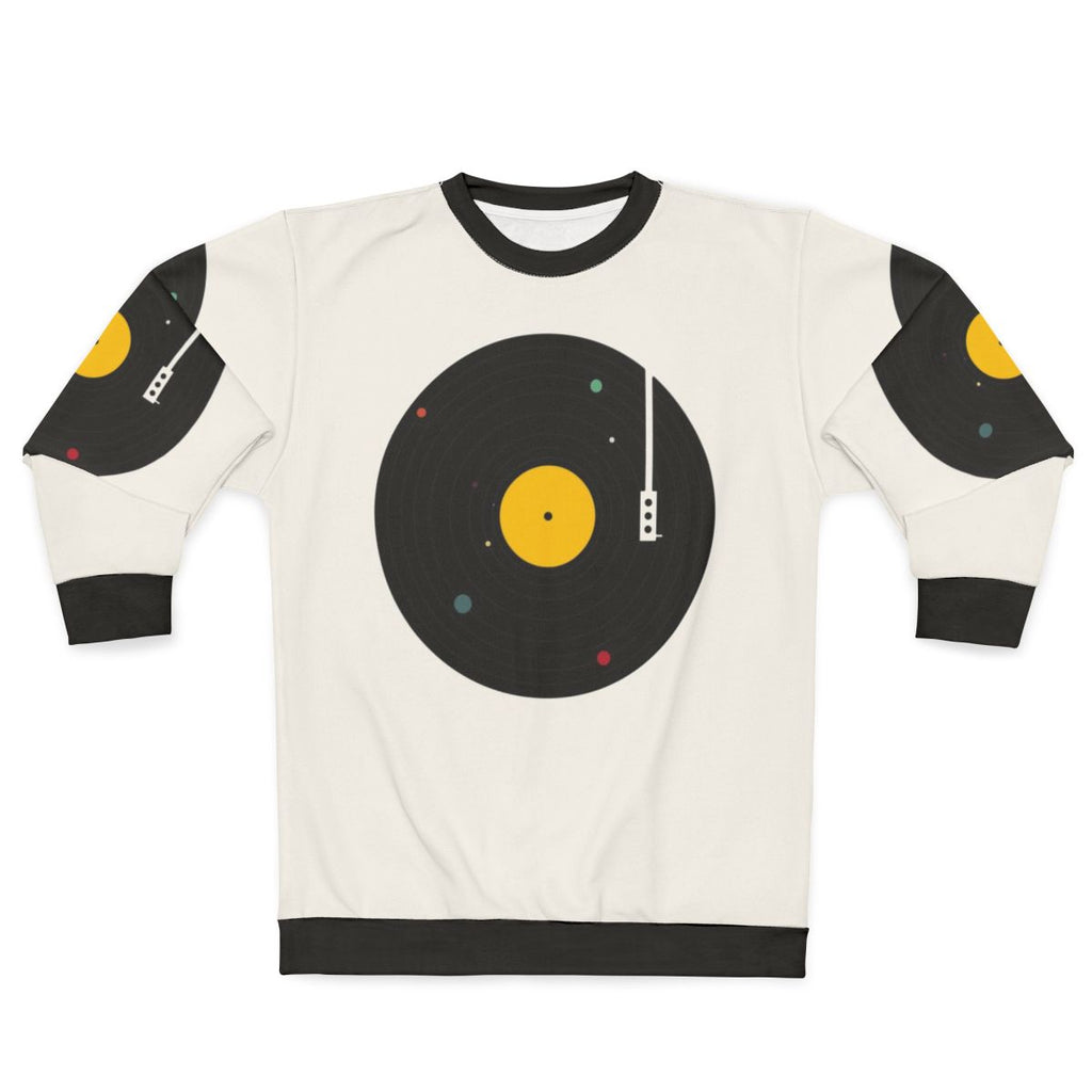 Retro music sweatshirt with galaxy and solar system design