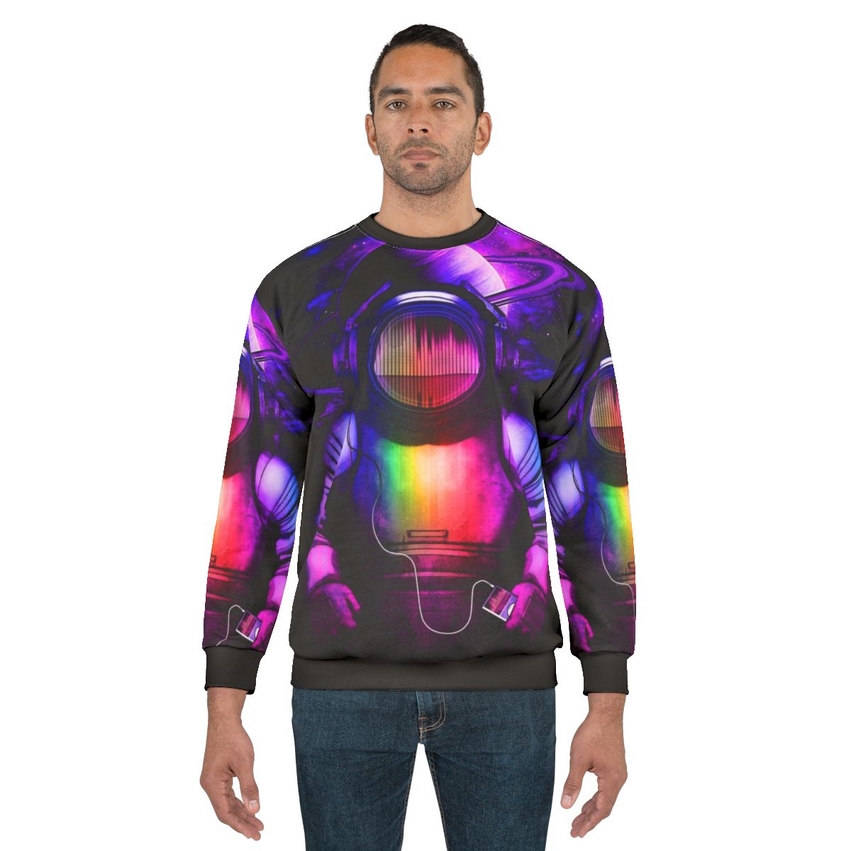 Cosmic Music Sweatshirt featuring a spaceman in headphones