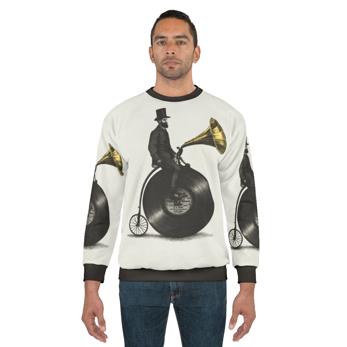 Vintage Music Lover's Sweatshirt with Retro Graphic Art