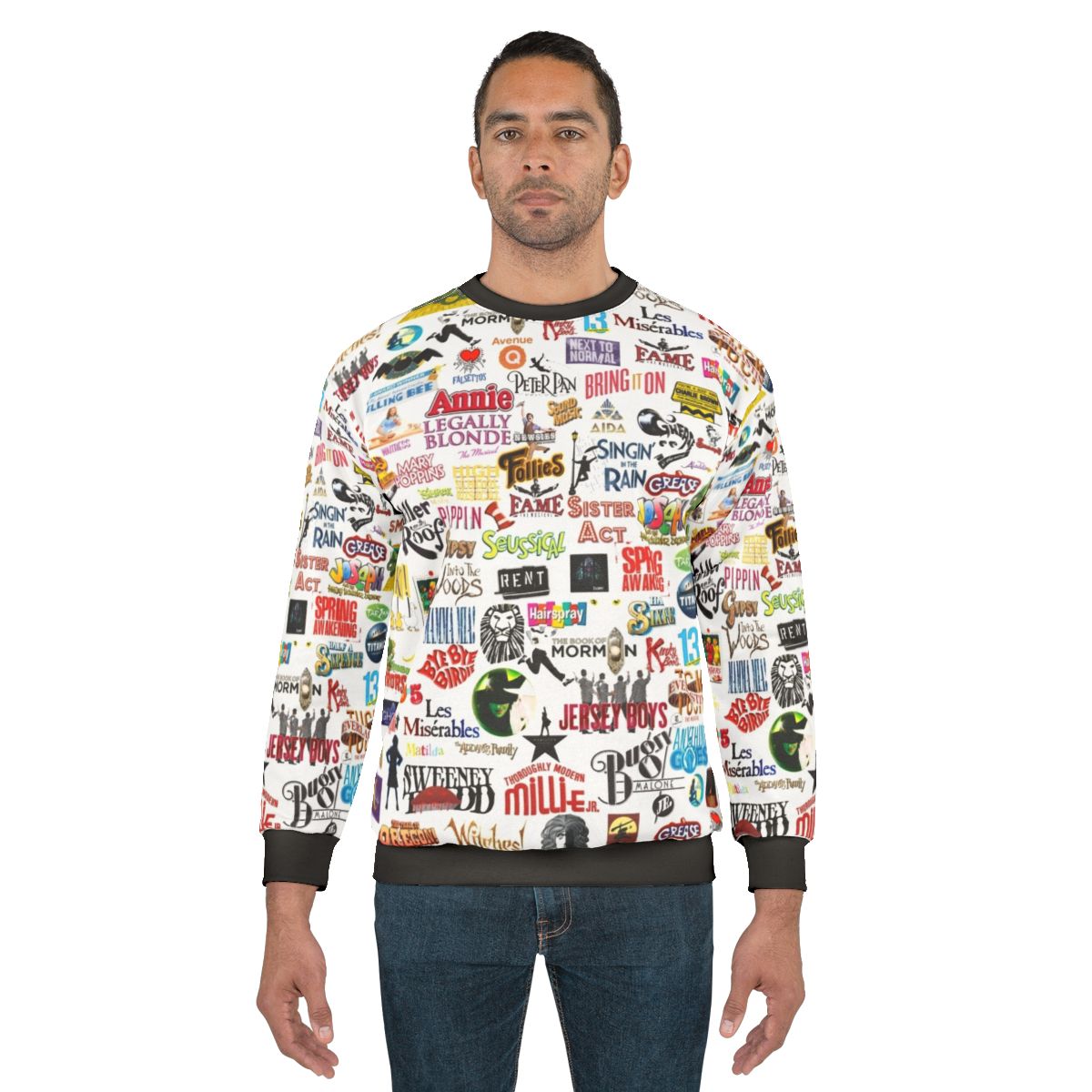 Musical Logos Sweatshirt with Designs for Musicals like Heathers, Rent, and Starkid