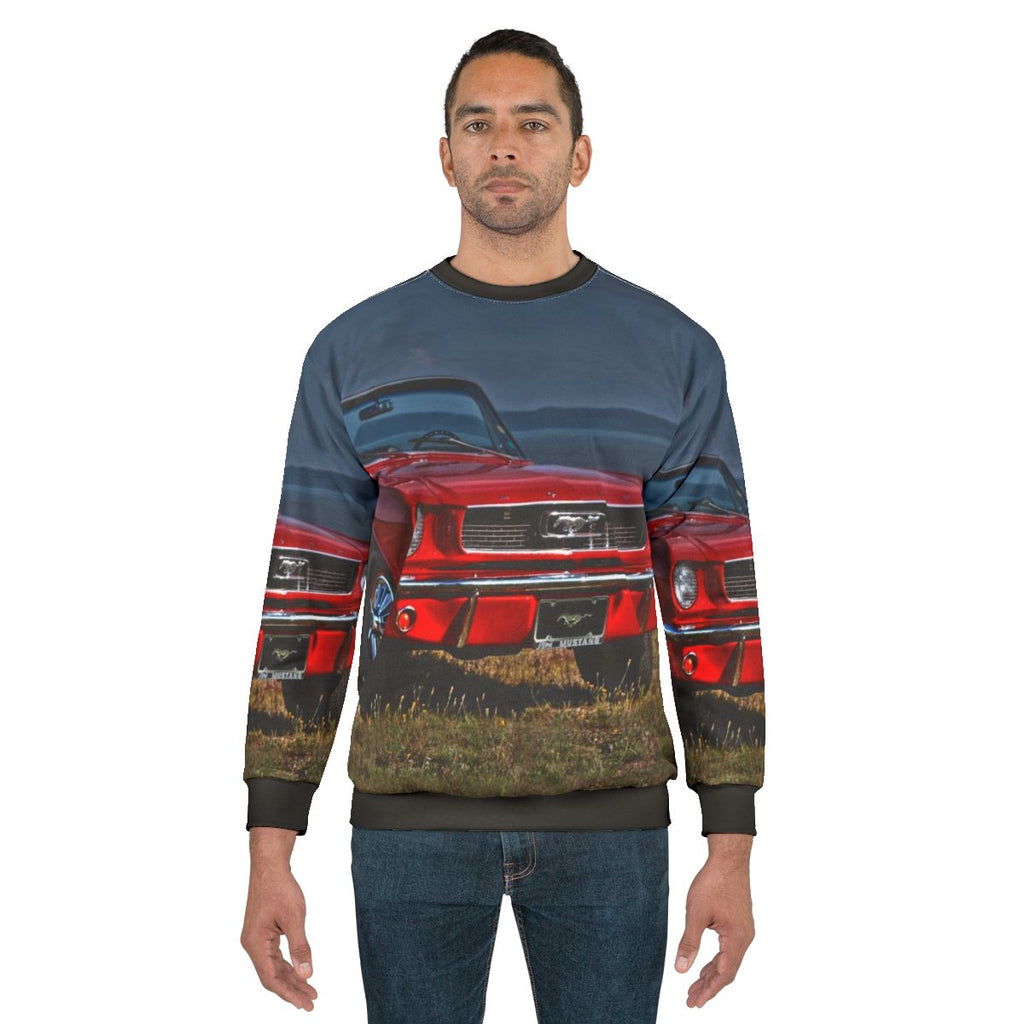 Ford Mustang Sweatshirt with 1966 Classic Red Ragtop Convertible Design