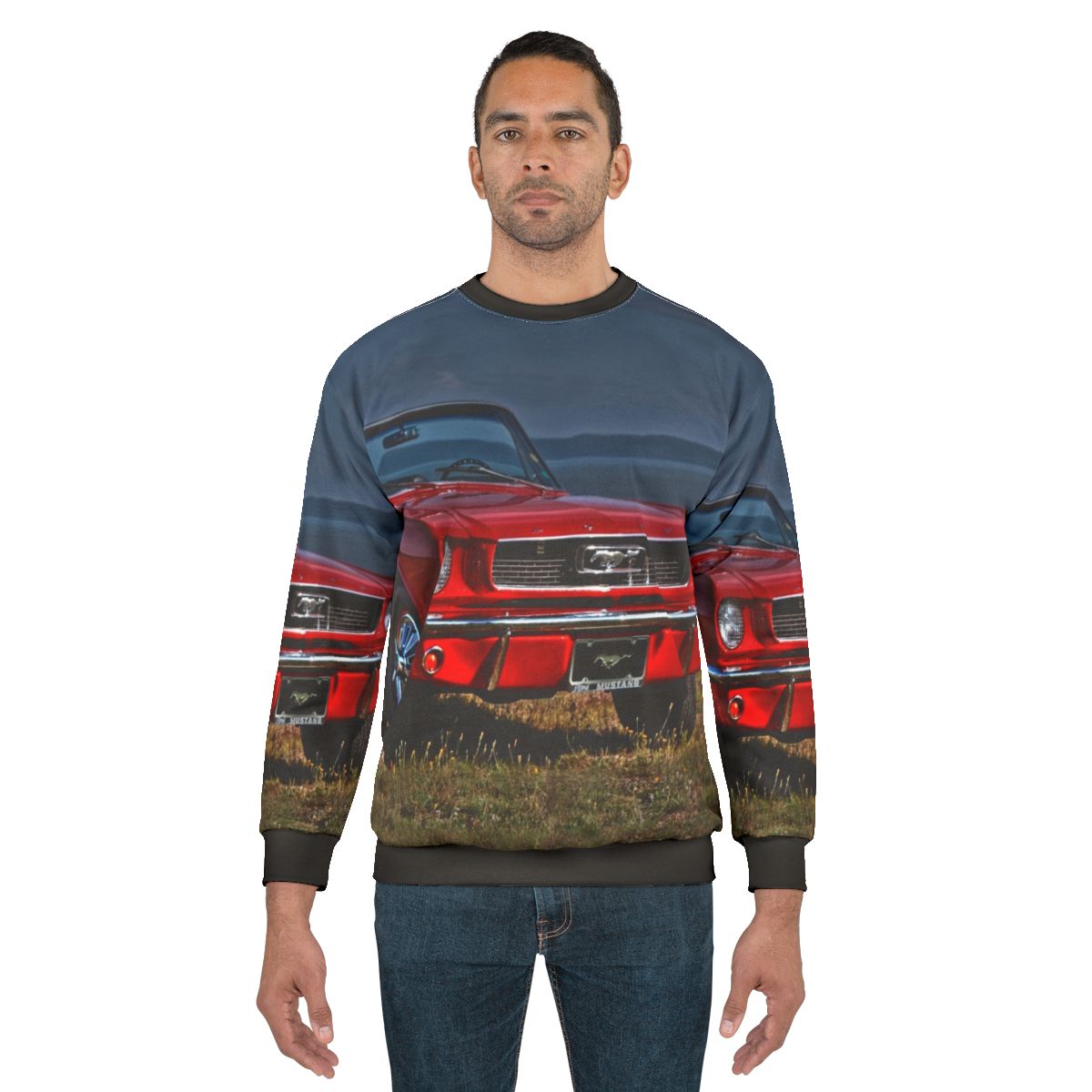 Ford Mustang Sweatshirt with 1966 Classic Red Ragtop Convertible Design