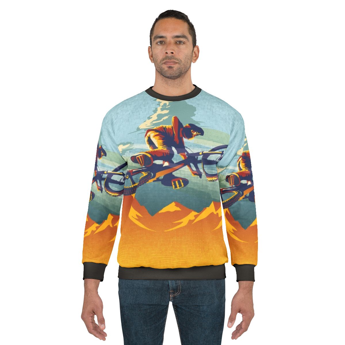 Mountain biking inspired sweatshirt with cycling art and design