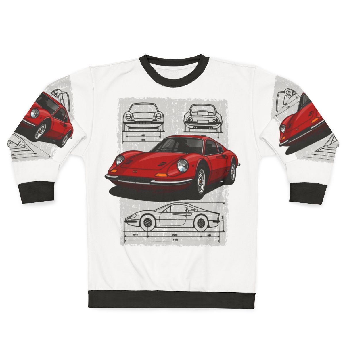 Sweatshirt featuring a drawing of the iconic Ferrari Dino sports car
