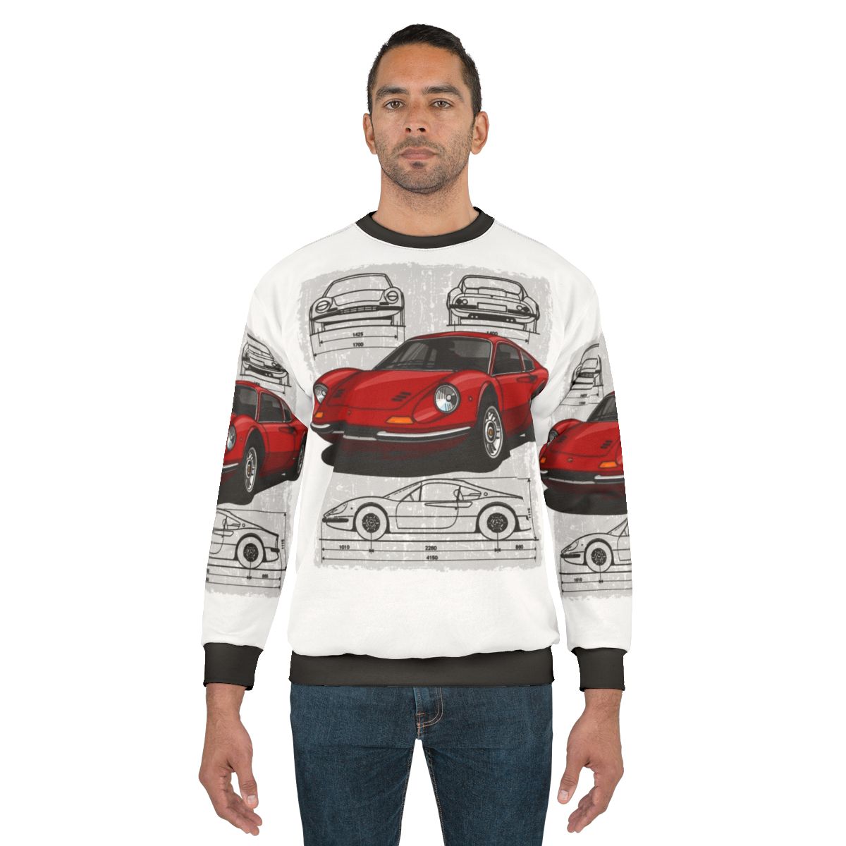 Sweatshirt featuring a drawing of the iconic Ferrari Dino sports car