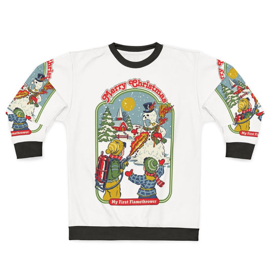 Retro flamethrower sweatshirt with a humorous, nostalgic design