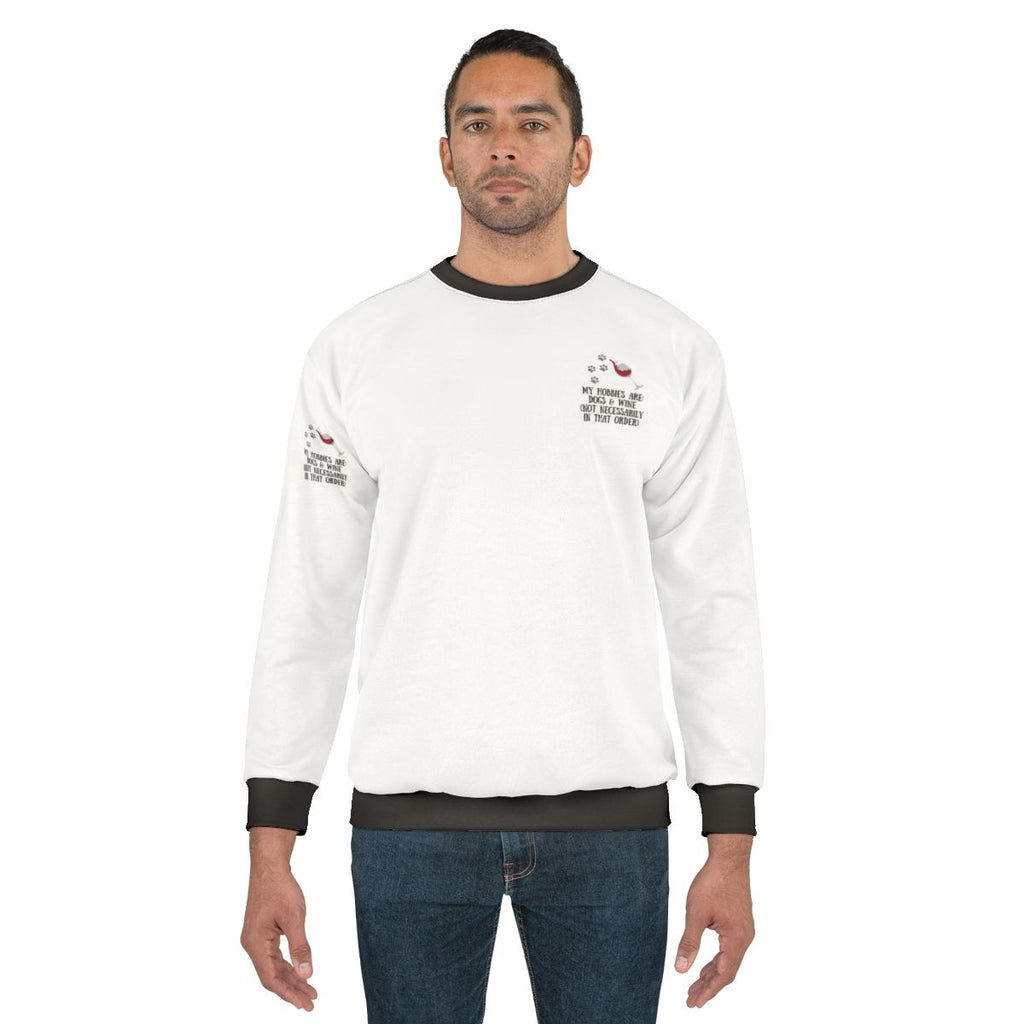 Cozy dog and wine lover graphic sweatshirt