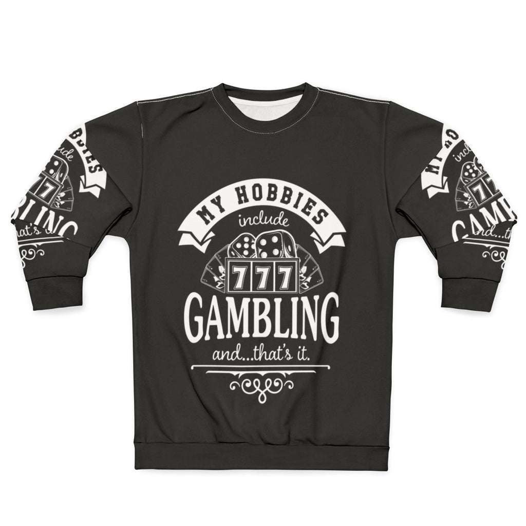 Gambling enthusiast sweatshirt with casino and gaming icons
