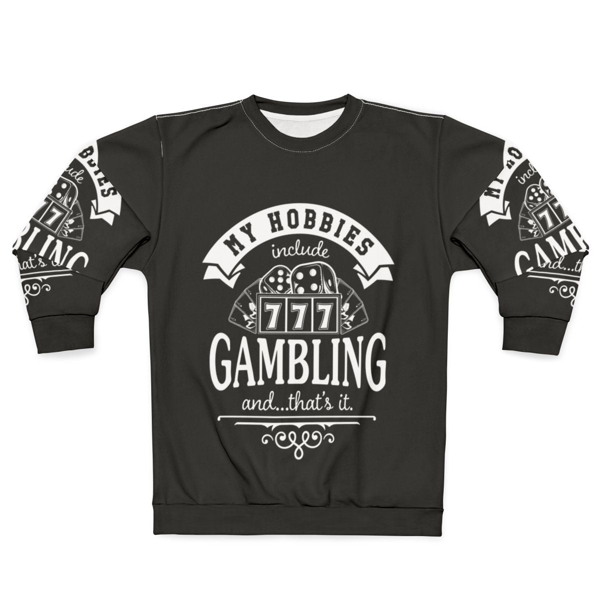 Gambling enthusiast sweatshirt with casino and gaming icons