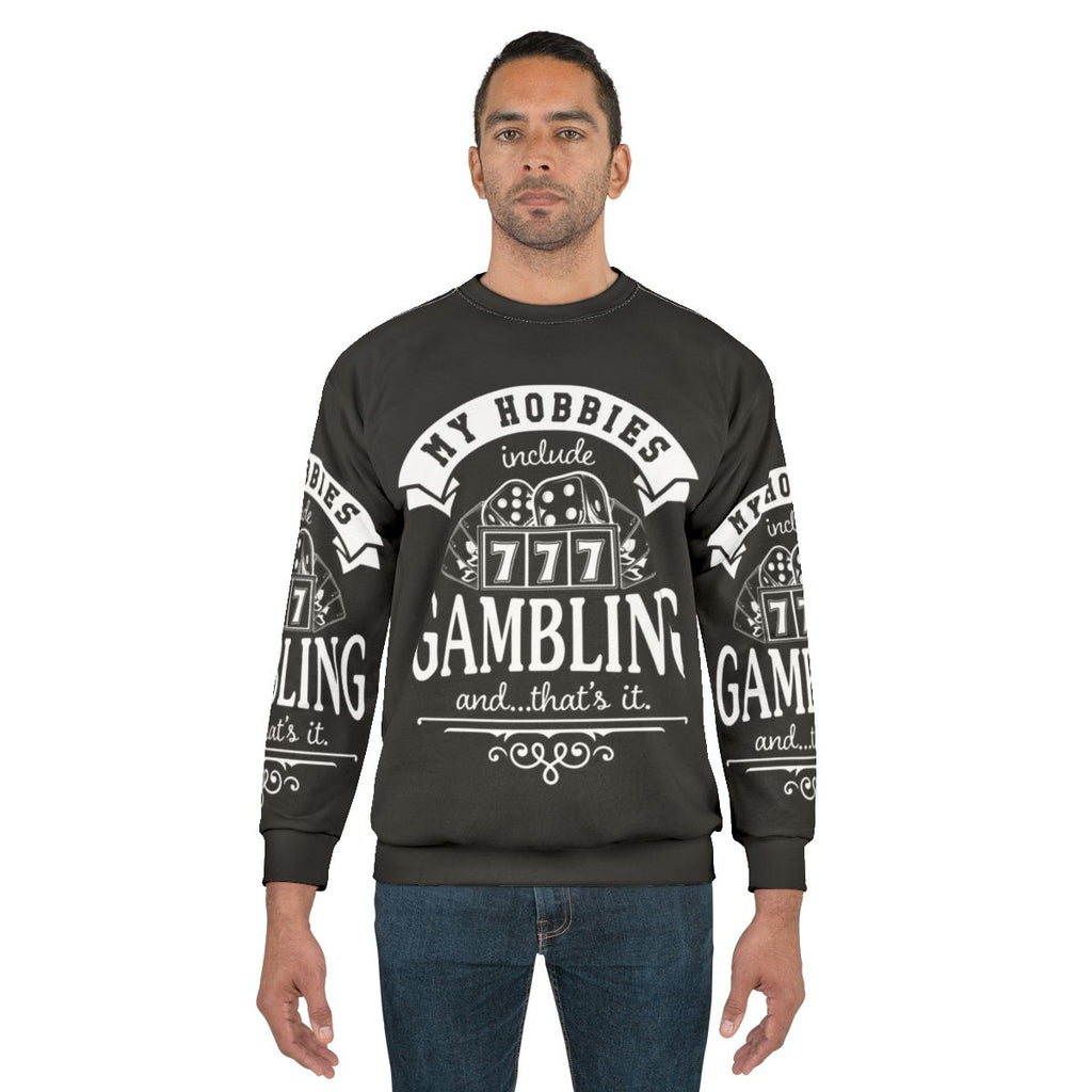 Gambling enthusiast sweatshirt with casino and gaming icons