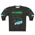 Fishing enthusiast wearing a cozy sweatshirt with "My Hobby Is Fishing" printed on it