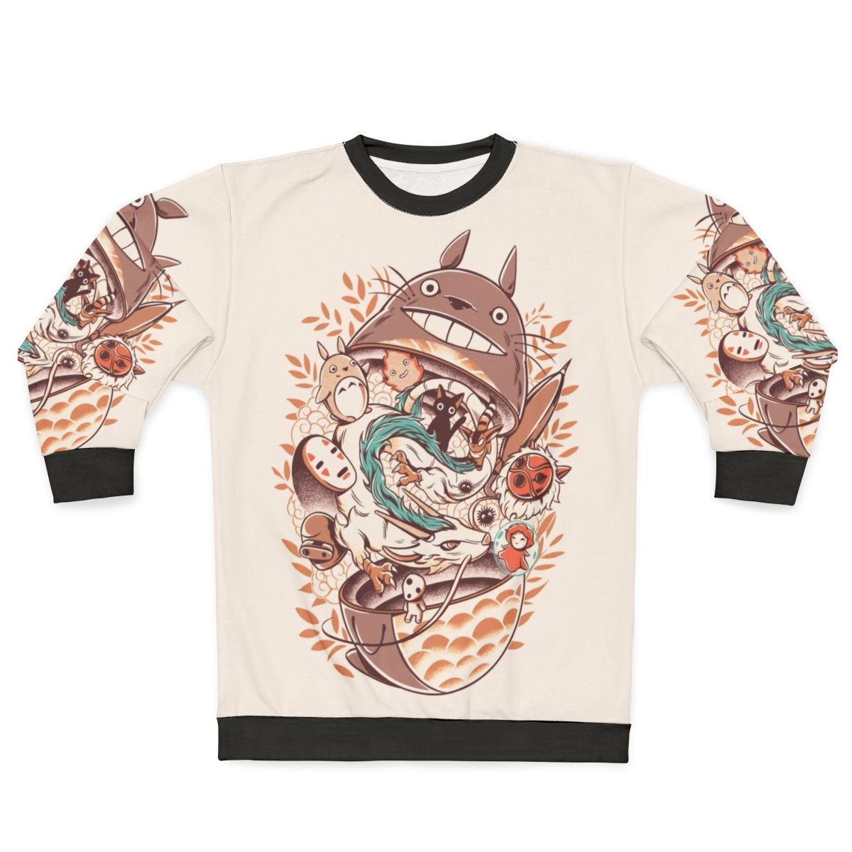 Matryoshka-inspired anime sweatshirt with nature and fantasy elements