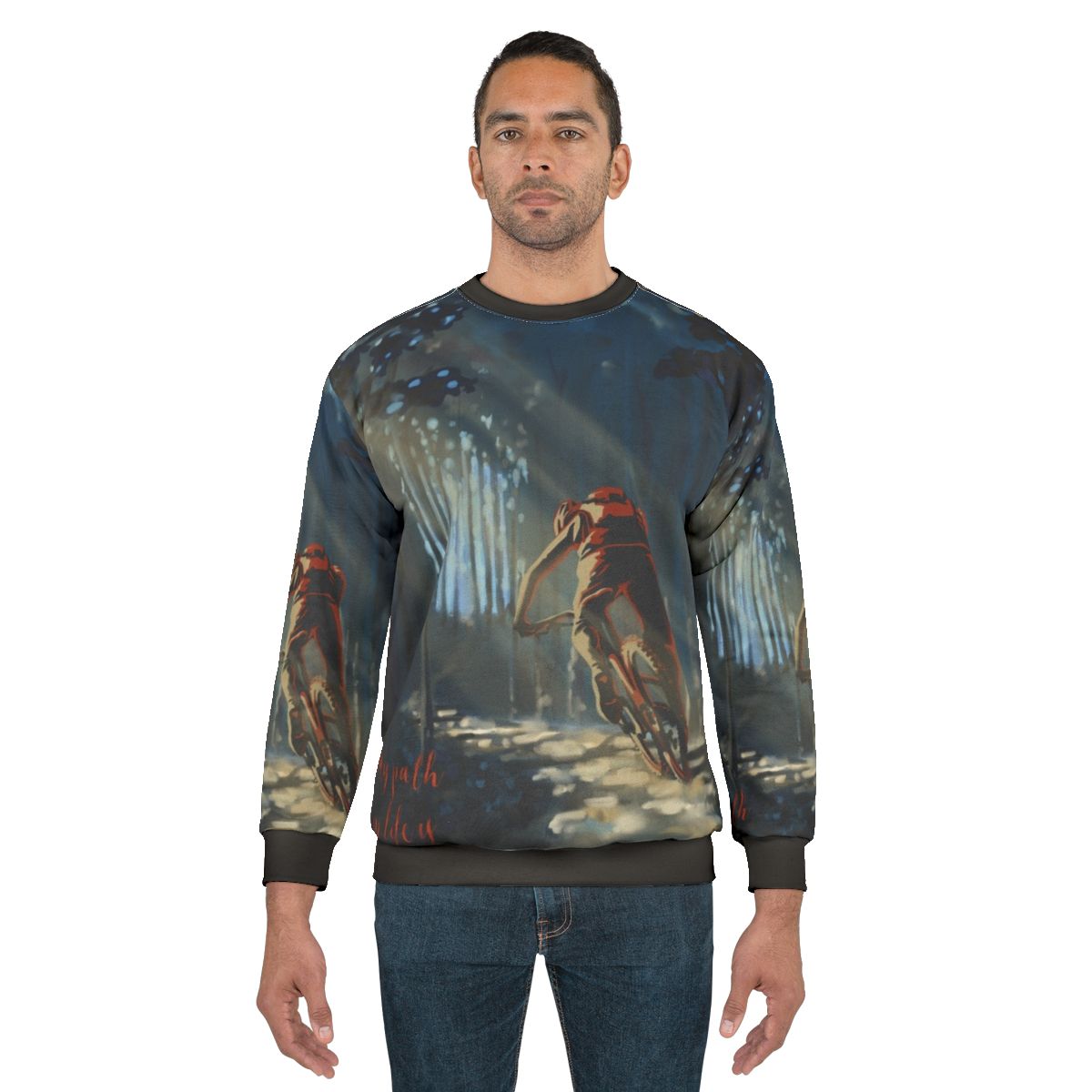 Outdoor adventure cycling sweatshirt with nature landscape design
