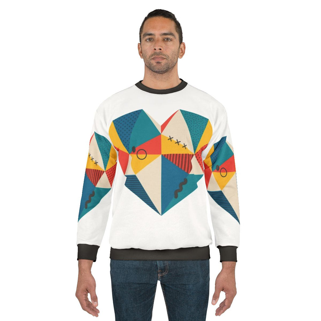 Retro heart geometric design sweatshirt