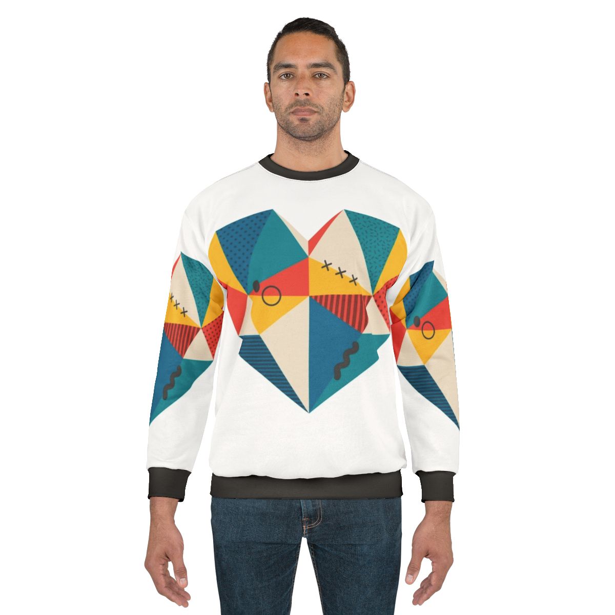 Retro heart geometric design sweatshirt