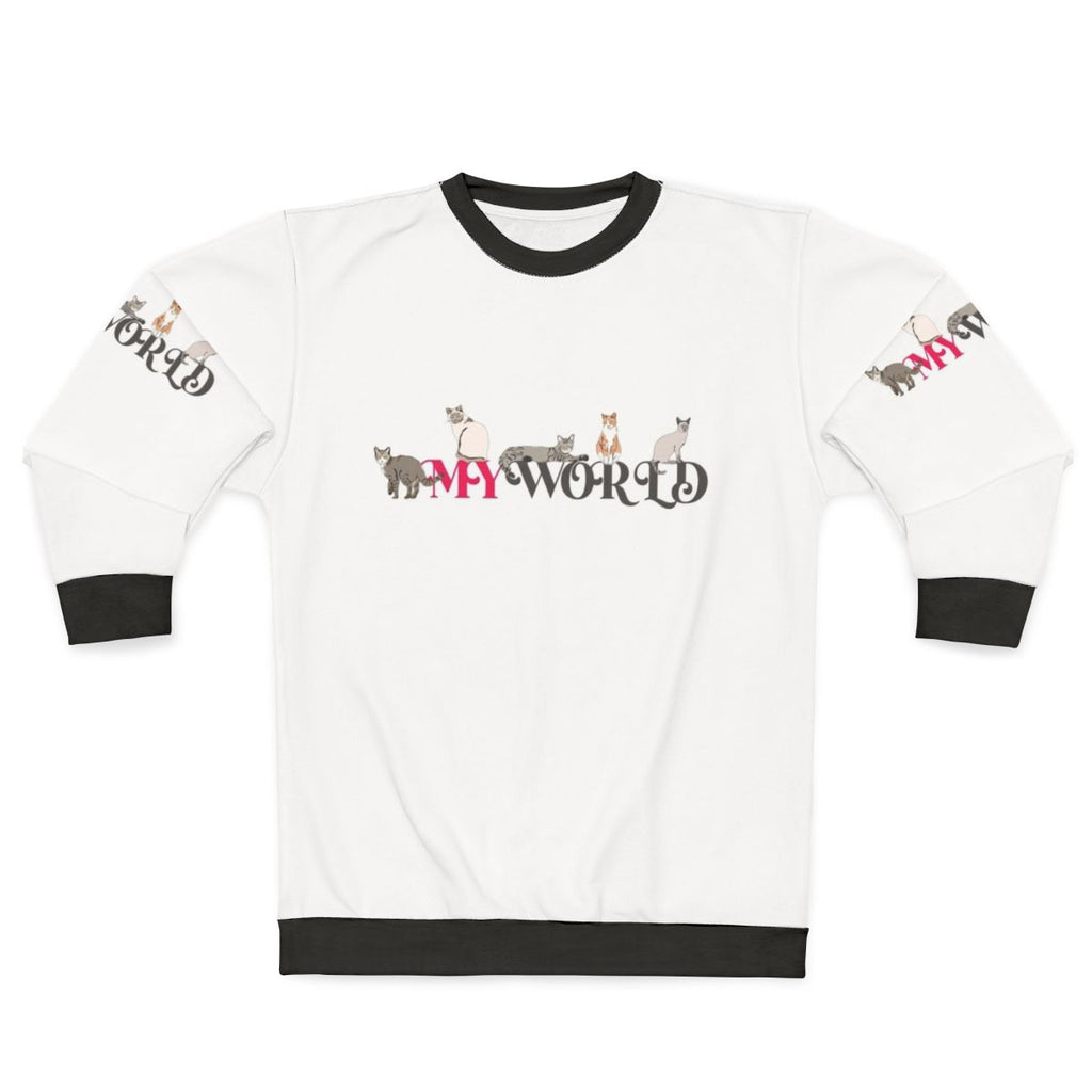"My World" Sweatshirt with Cute Cats and Colorful Designs