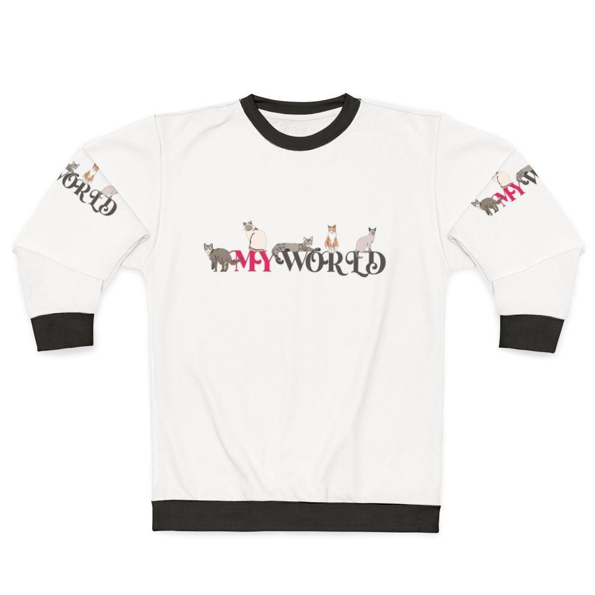 "My World" Sweatshirt with Cute Cats and Colorful Designs