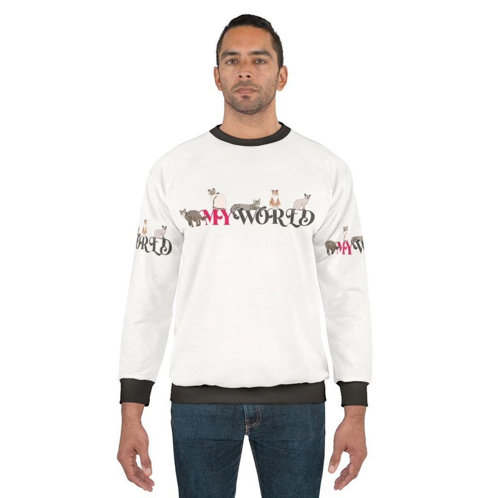 "My World" Sweatshirt with Cute Cats and Colorful Designs