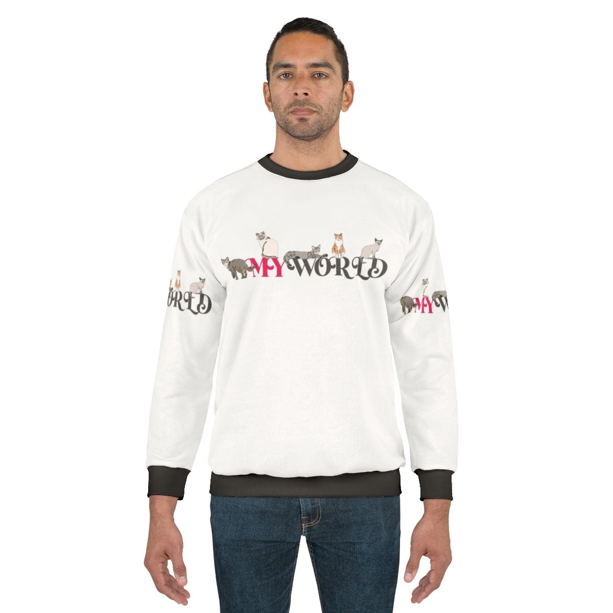 "My World" Sweatshirt with Cute Cats and Colorful Designs
