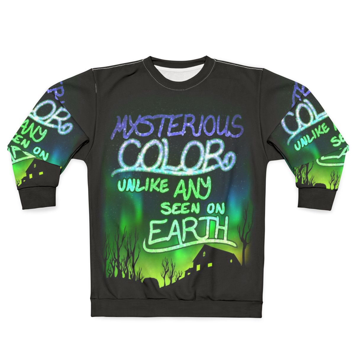 Cosmic sweatshirt with mysterious color from Lovecraft's Color Out of Space
