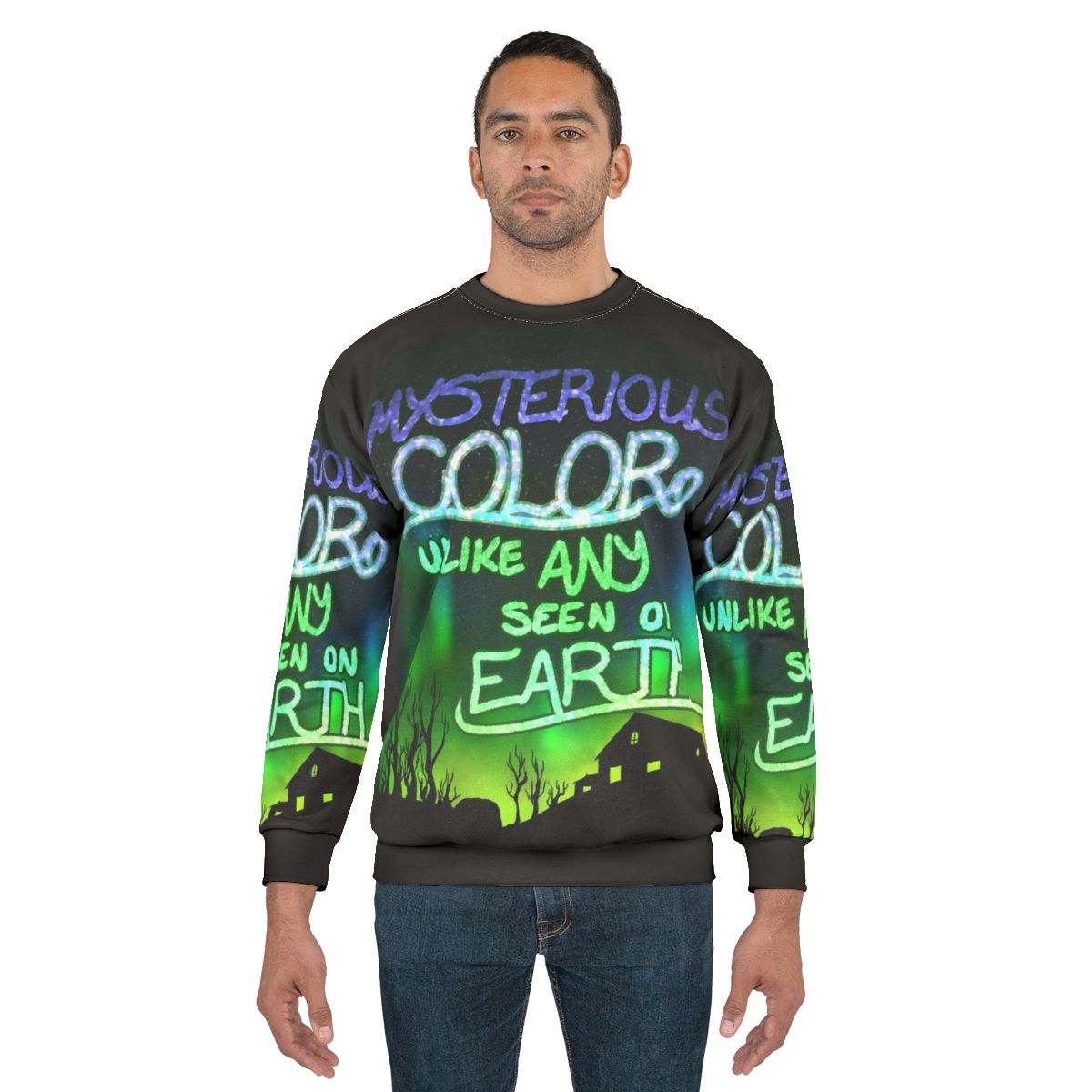 Cosmic sweatshirt with mysterious color from Lovecraft's Color Out of Space