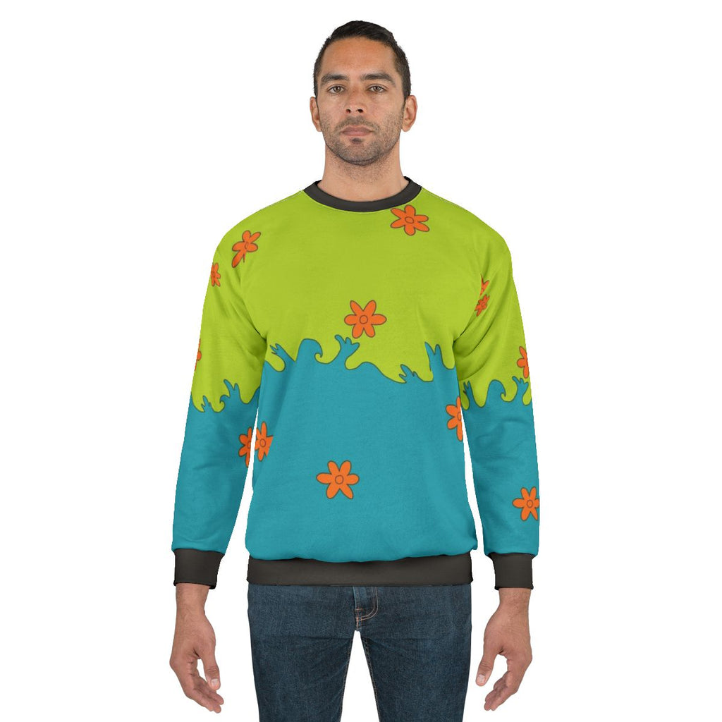 Retro mystery pattern sweatshirt with Scooby Doo inspired design