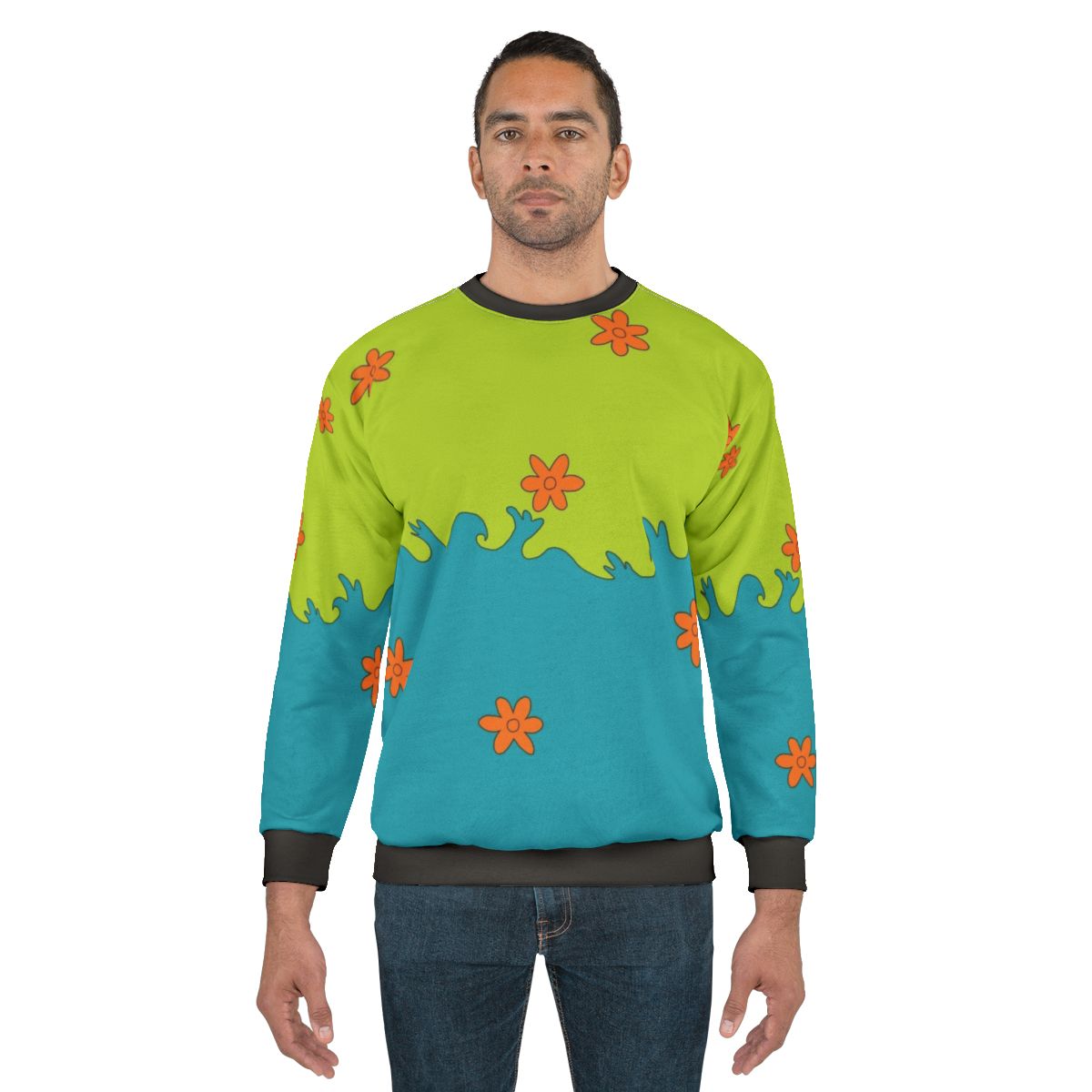 Retro mystery pattern sweatshirt with Scooby Doo inspired design