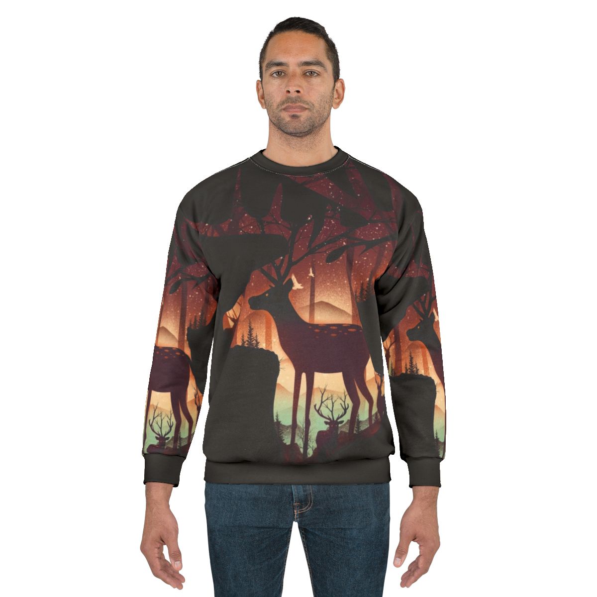 Mystical deer sweatshirt with nature-inspired design