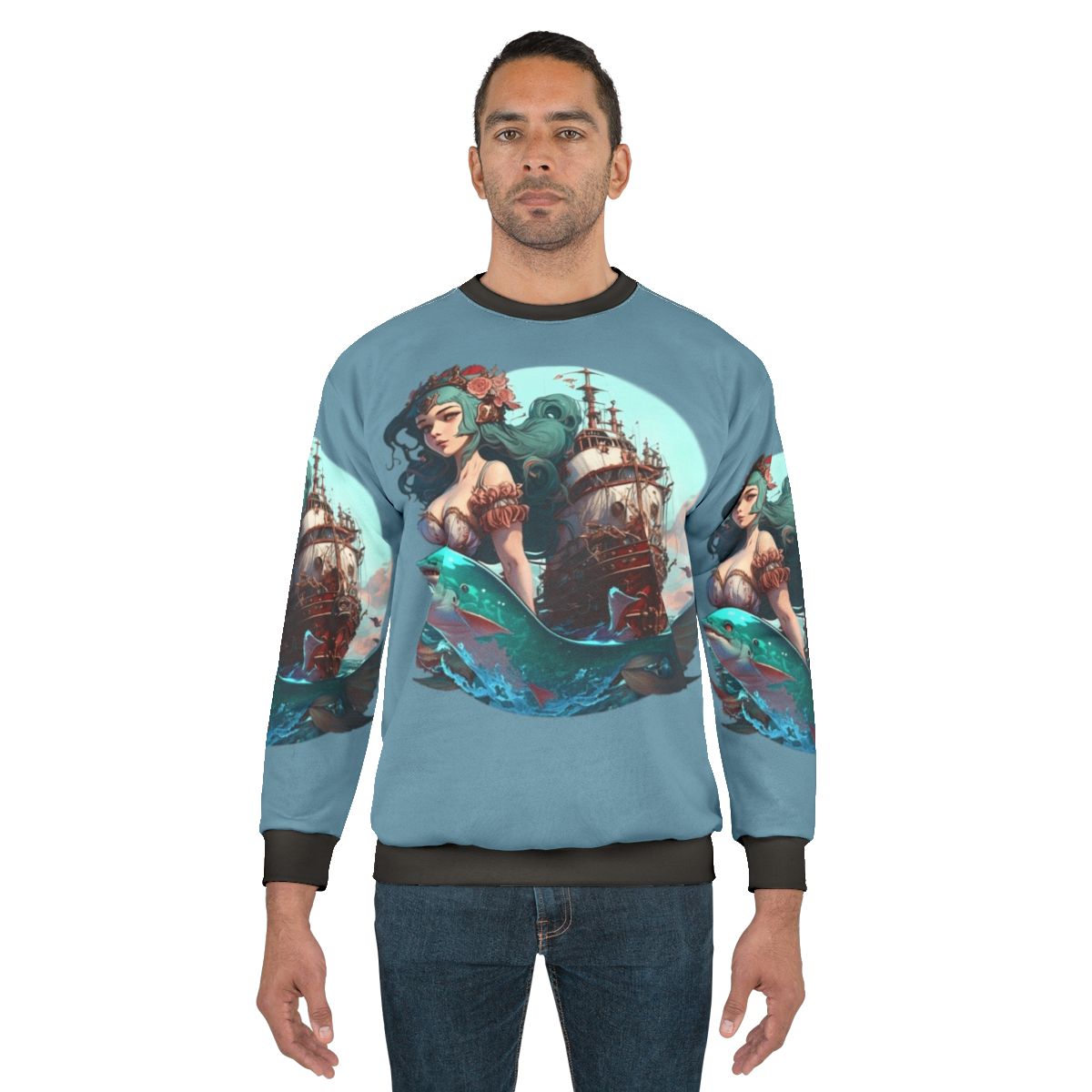 Mythical sea creatures sweatshirt featuring whimsical fantasy ocean beasts