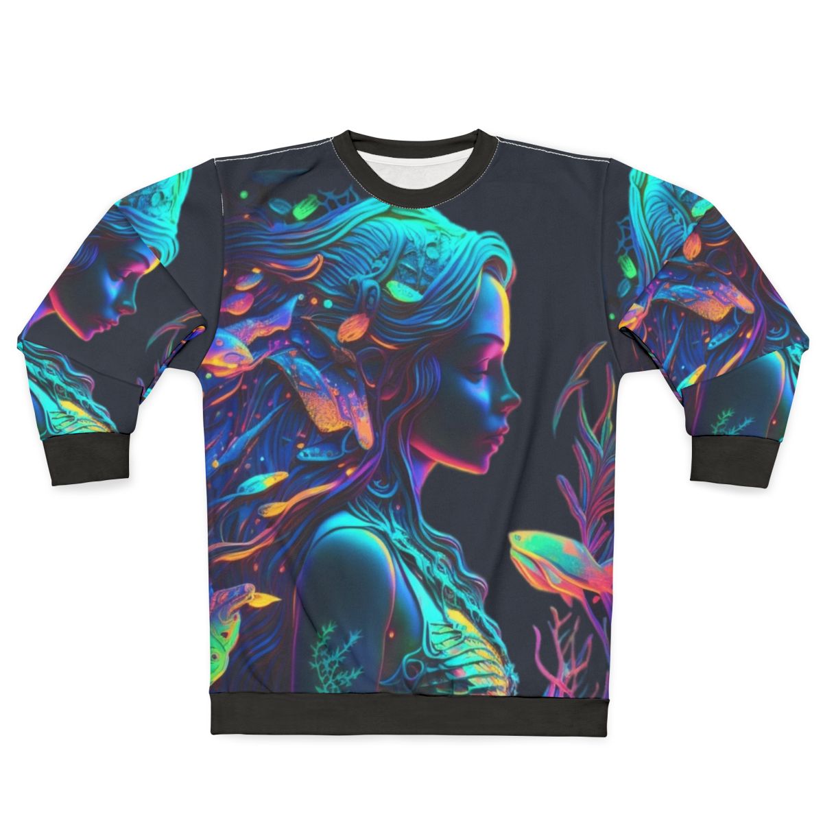 Sweatshirt featuring mythical sea creatures and fantasy ocean animals