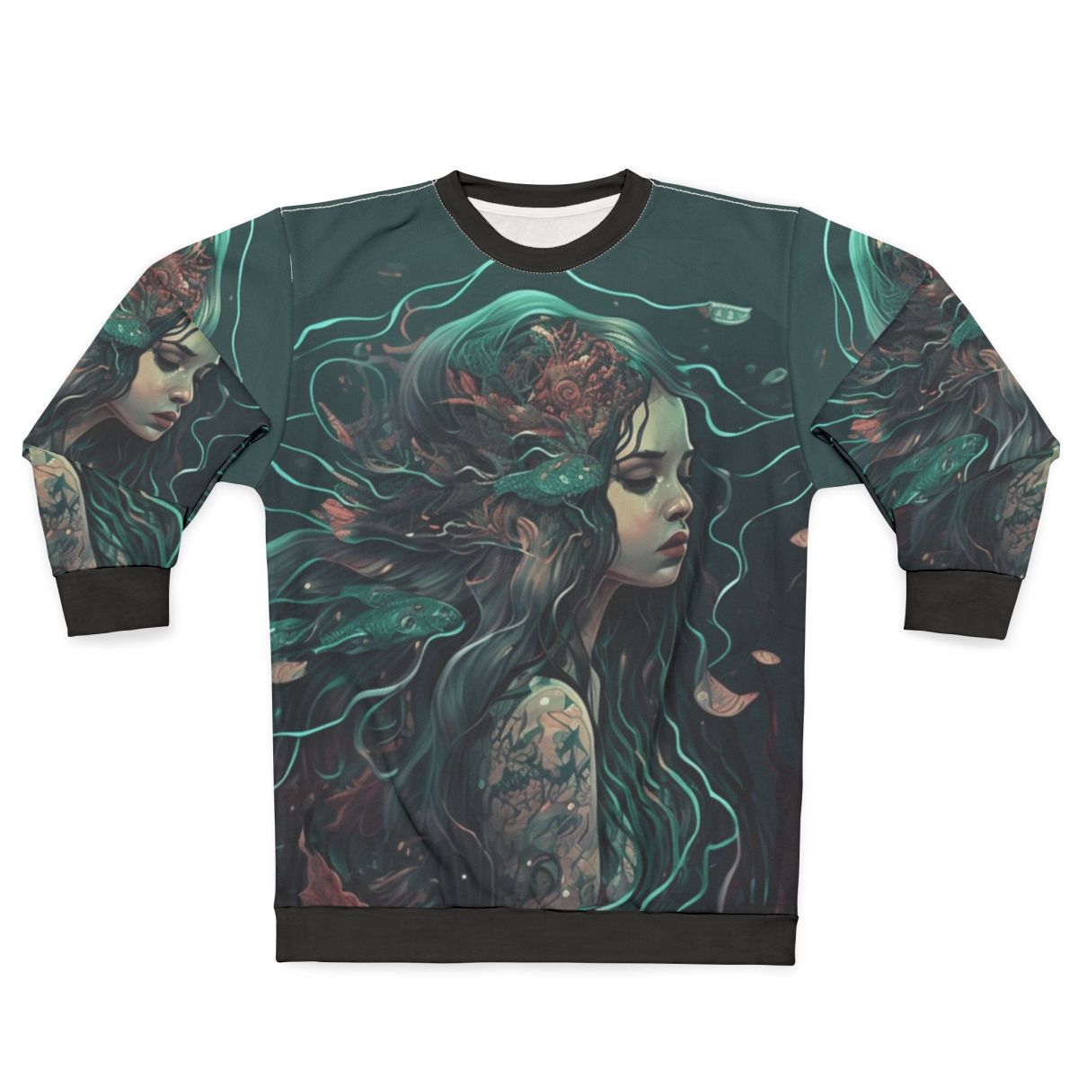 Sweatshirt featuring a design of mythical sea creatures