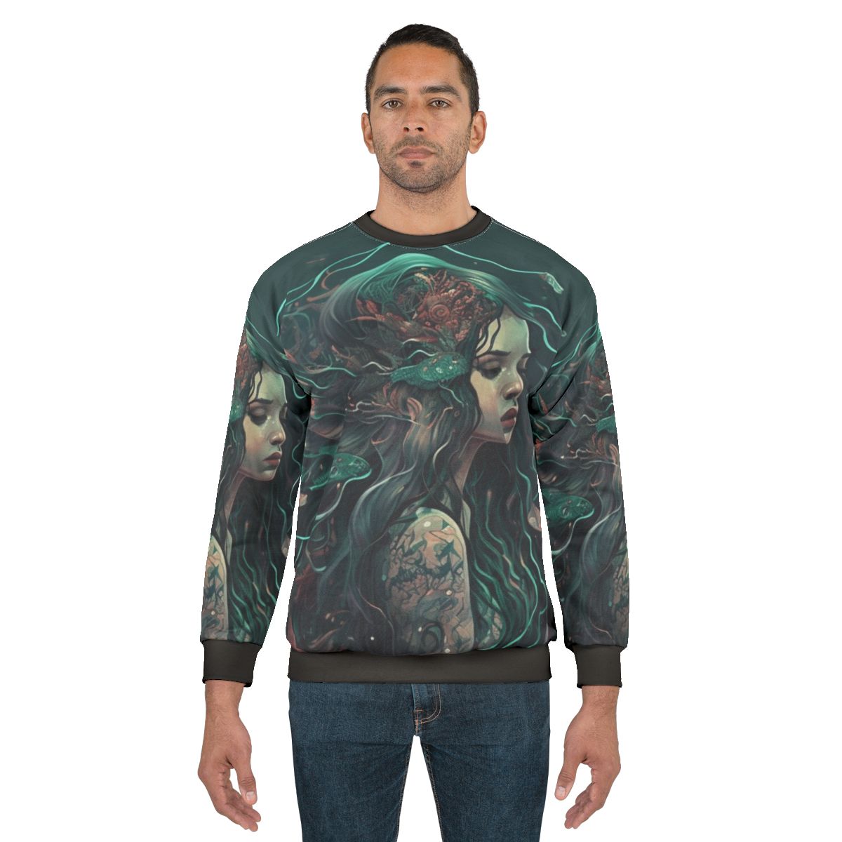 Sweatshirt featuring a design of mythical sea creatures
