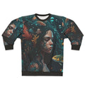 Whimsical sweatshirt featuring mythical sea creatures and fantasy beasts