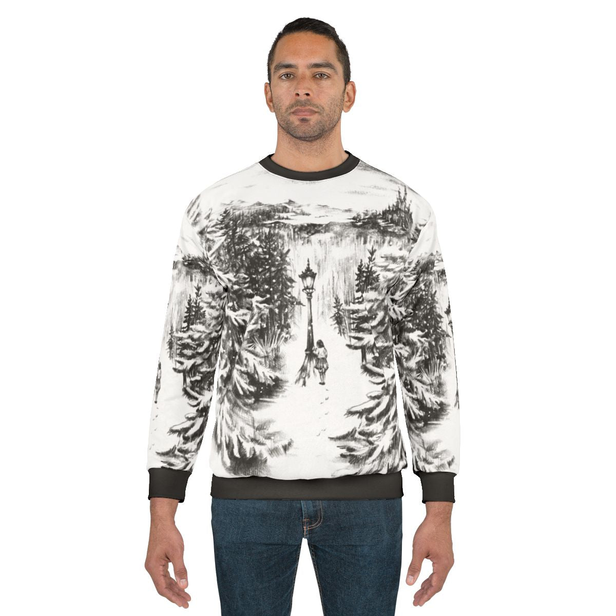 Narnia Winter Sweatshirt featuring Lucy, the lamp post, and the Pevensie children
