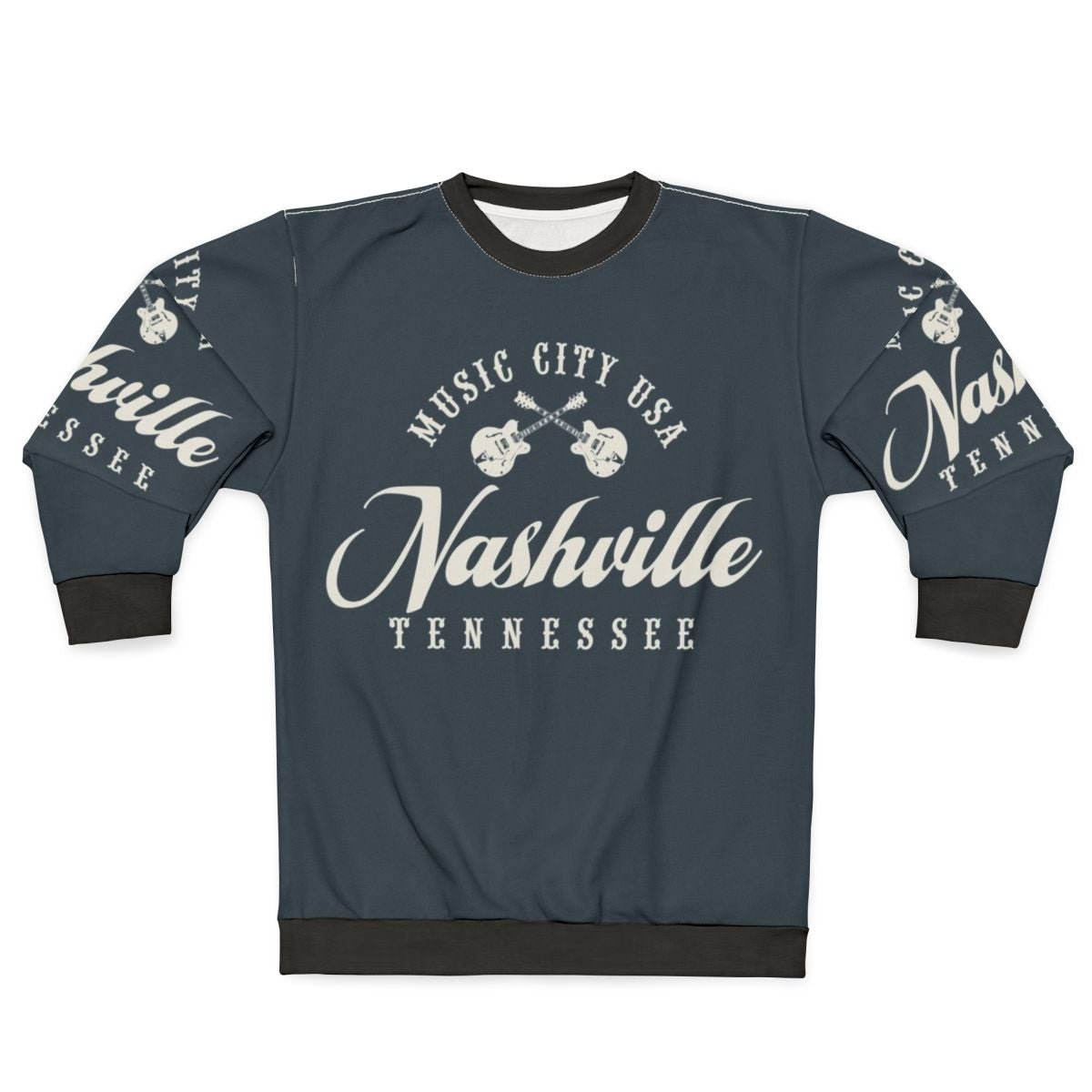 Nashville Music City Tennessee Sweatshirt with Americana Guitar Folk Design