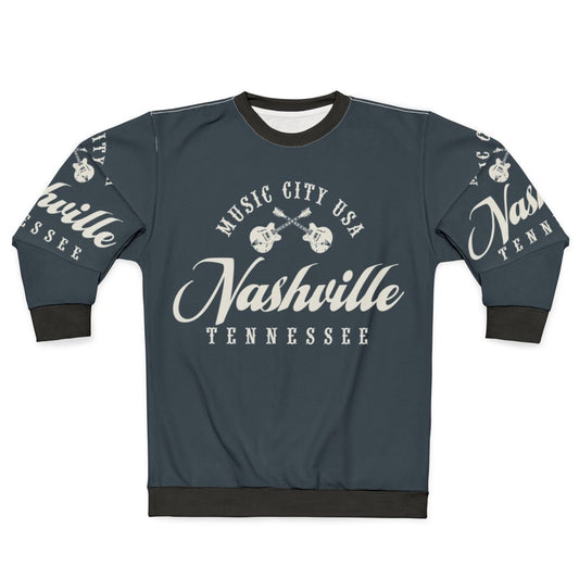 Nashville Music City Tennessee Sweatshirt with Americana Guitar Folk Design