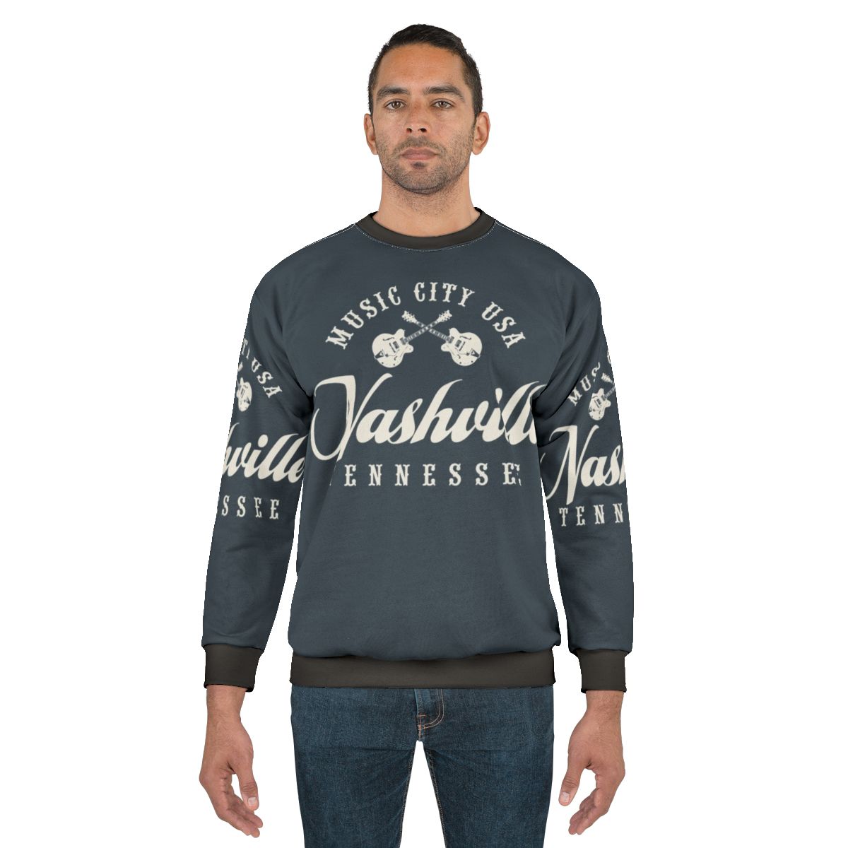 Nashville Music City Tennessee Sweatshirt with Americana Guitar Folk Design